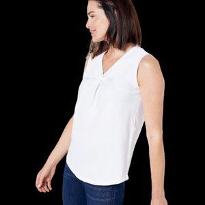 Denim & Co. Essentials Textured Knit Tank w/ Front Pleat White  Choose Size